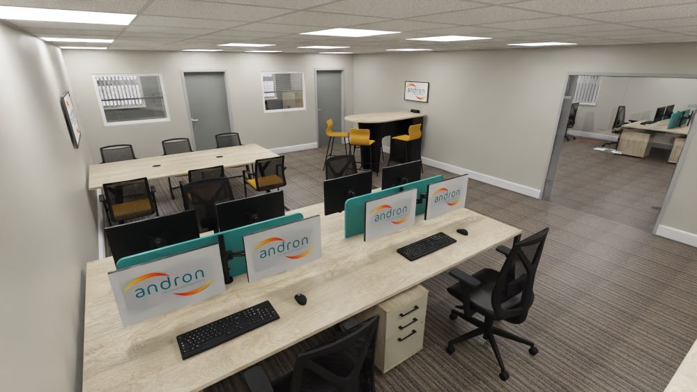 Bench desks and office chairs installed for Andron Facilities Management office furniture installation in Warrington