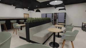Banquette seating and canteen tables installed for Compleat Food Group staff dining space near Telford