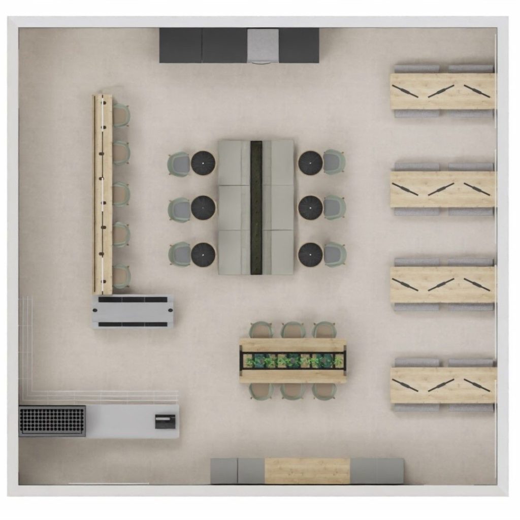 Canteen furniture floorplan layout created for Compleat Food Group staff dining area near Telford