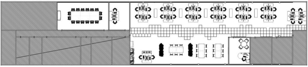 First floor office furniture space planning layout for Marley workspace in Burton-on-Trent