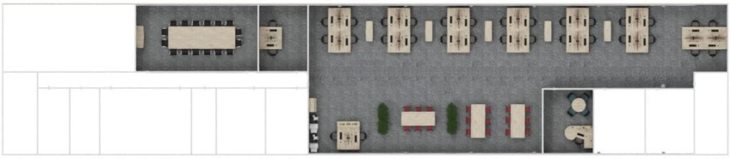First floor office furniture floorplan design for Marley offices in Burton-on-Trent