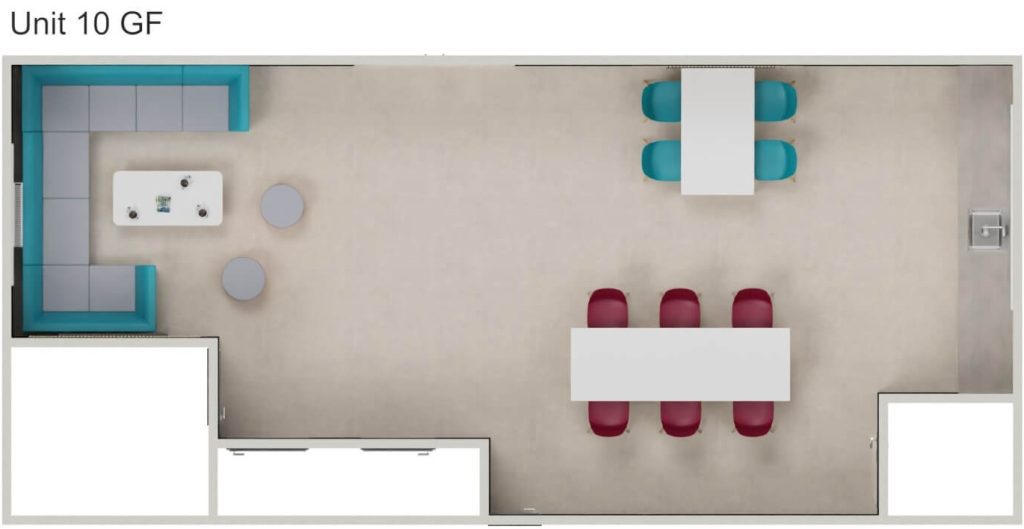 Canteen furniture space plan on ground floor, Unit 10, Alextra Group accountants in Crewe