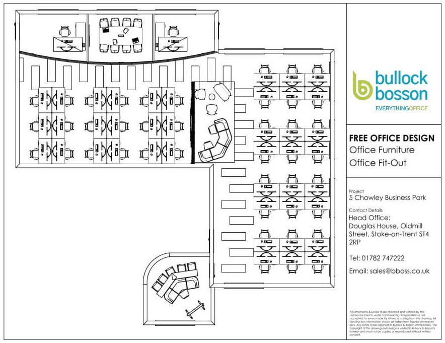 Office furniture space planning layout for workspace at Chowley Oak Business Park near Chester