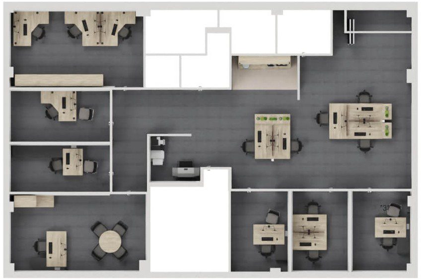 First floor office furniture space planning layout for Multi-Temp air conditioning company in Cannock