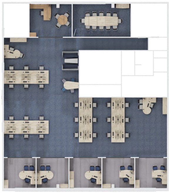 Office furniture floorplan design for PSG Power Supplies Group workspace in Walsall
