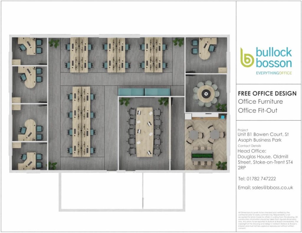 Detailed office furniture floorplan for a business park office in St Asaph near Wrexham