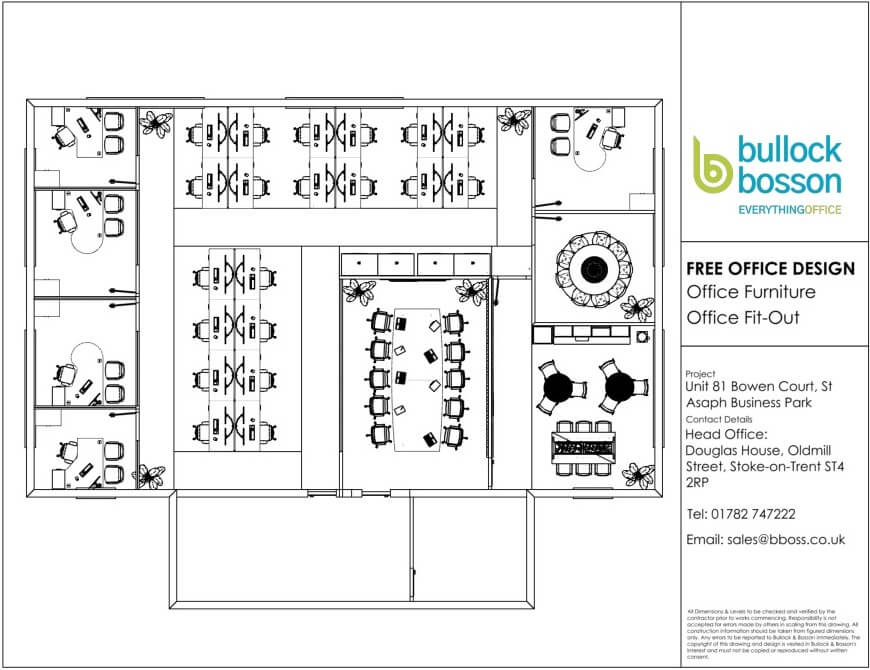 Office furniture space planning layout created for a commercial workspace in St Asaph Wrexham
